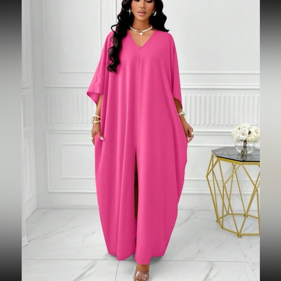 Luxe batwing sleeve V neck slit front khaftan dress - Picture 13 of 16